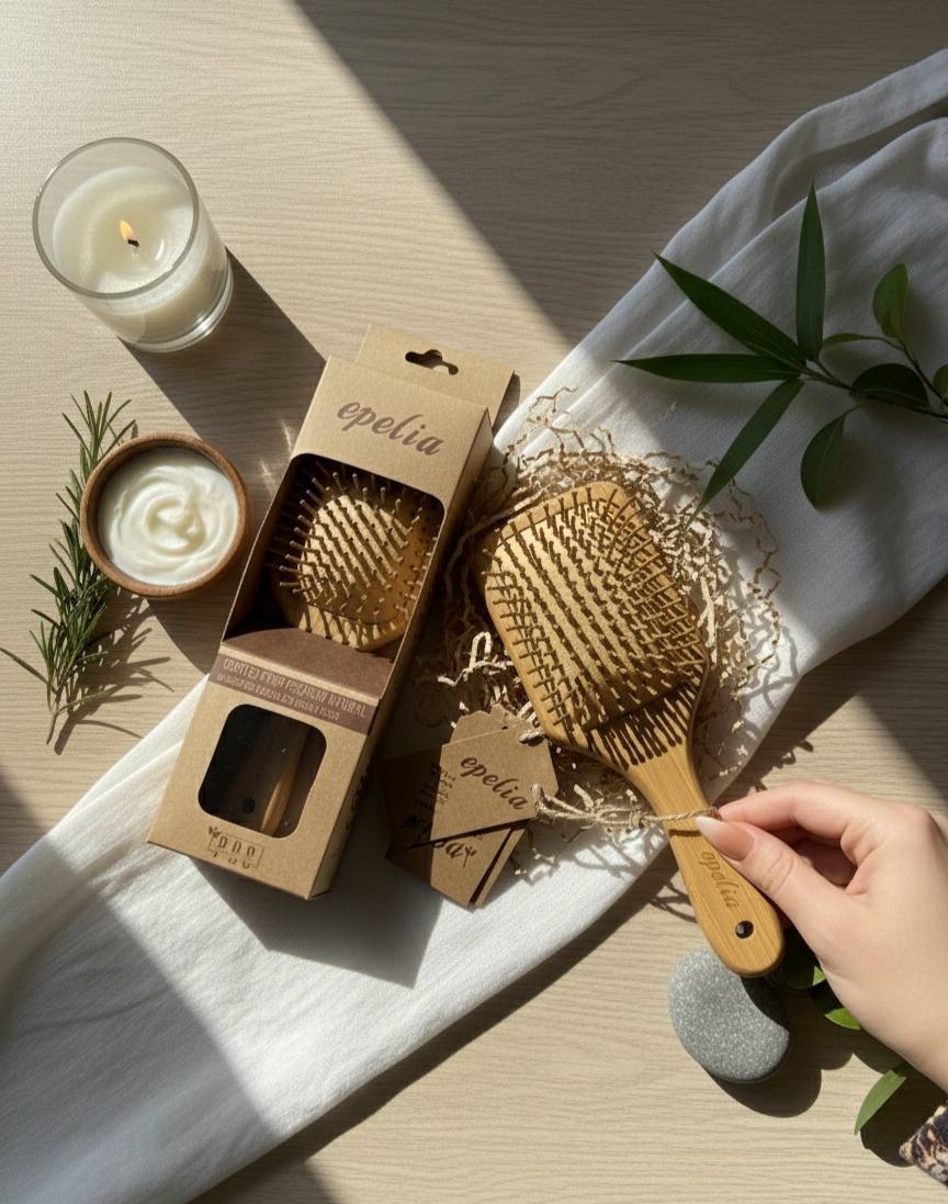 Epelia Squared Bamboo Wooden Hair Brush