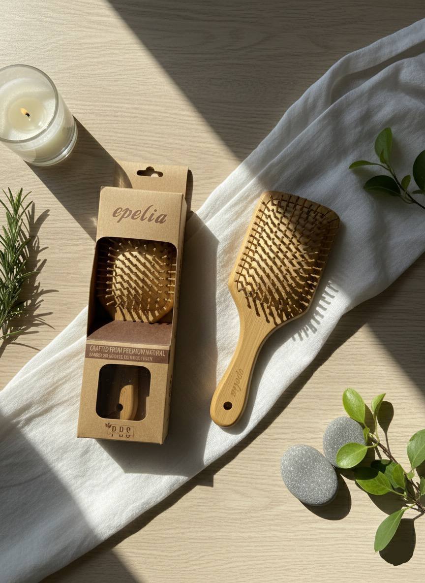 Epelia Squared Bamboo Wooden Hair Brush
