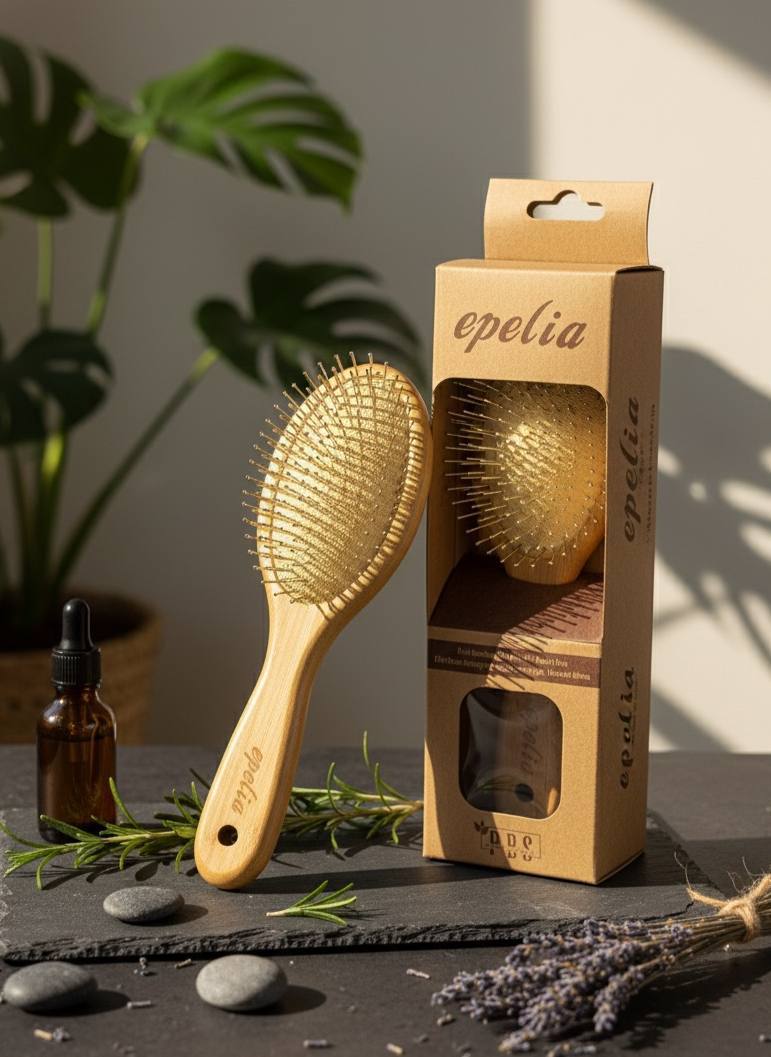 Epelia Metal Pins Bamboo Hair Brush